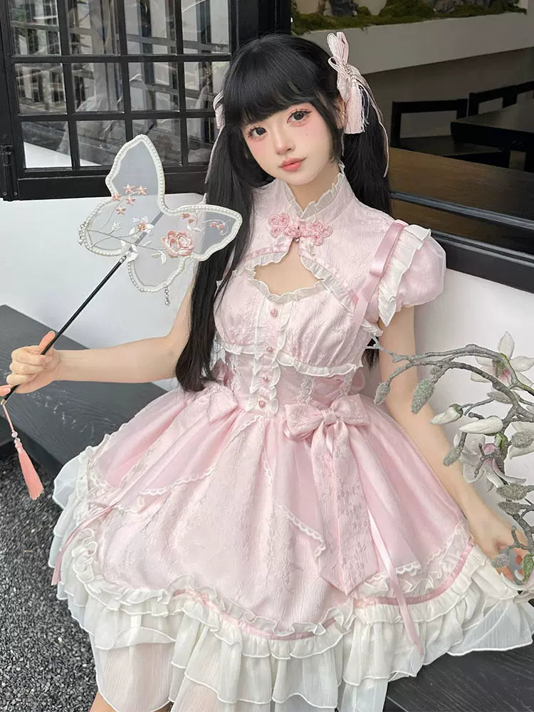 Serendipity Flower Note Hanfu Lolita Pink Dress & Jacket Two Piece Set –  Sugarplum Store