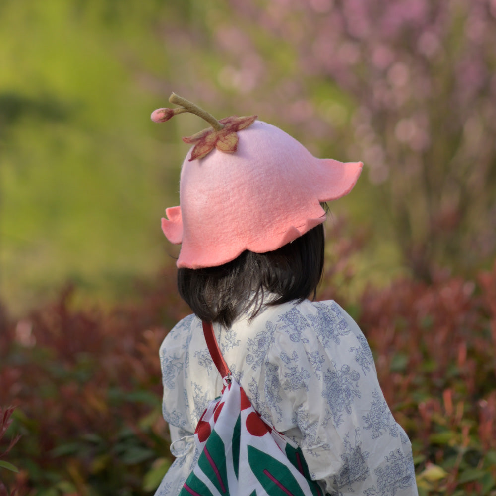 Handmade Hand Embroidered Pink Sakura Cherry Blossom 100% Wool Beret Hat, Warm Winter French Cap outlet Cute