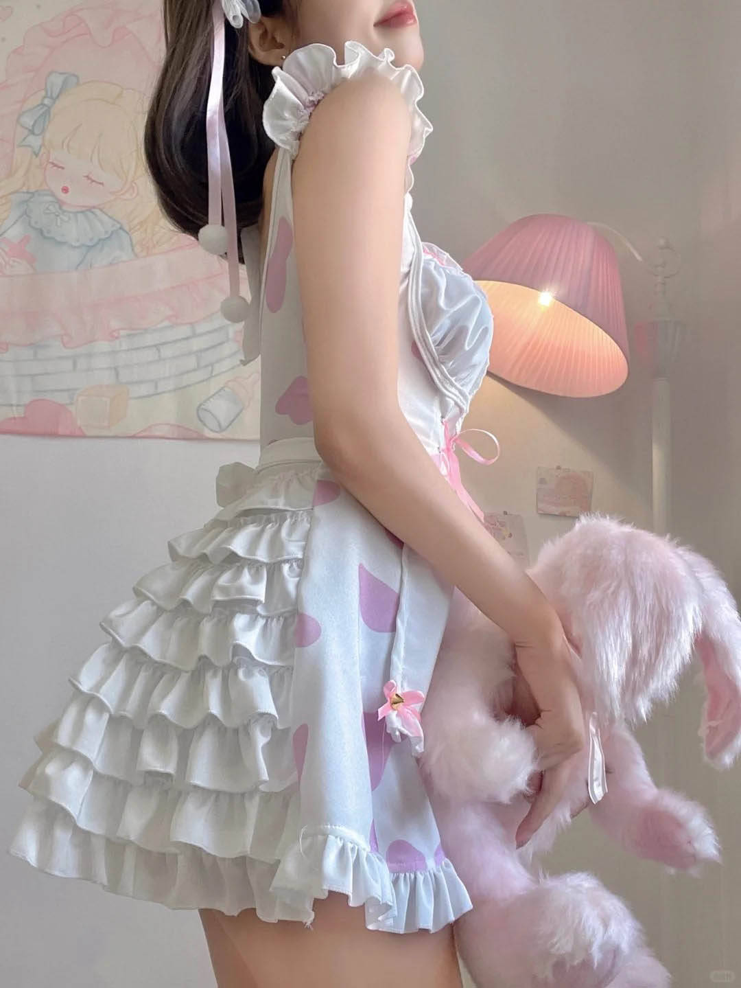 Cutie Sexy Rabbit Bunny Trap Polka Dot Pink Pastel Maid Cosplay Dress