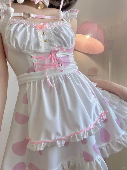 Cutie Sexy Rabbit Bunny Trap Polka Dot Pink Pastel Maid Cosplay Dress