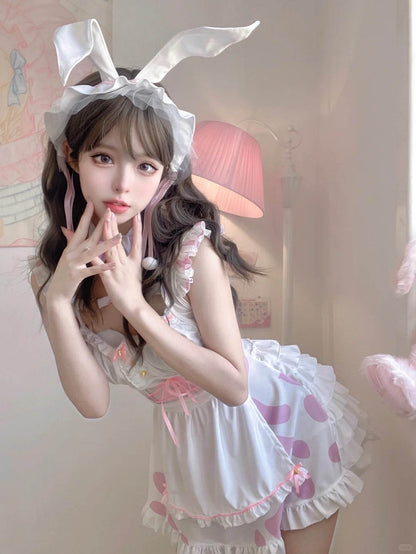 Cutie Sexy Rabbit Bunny Trap Polka Dot Pink Pastel Maid Cosplay Dress