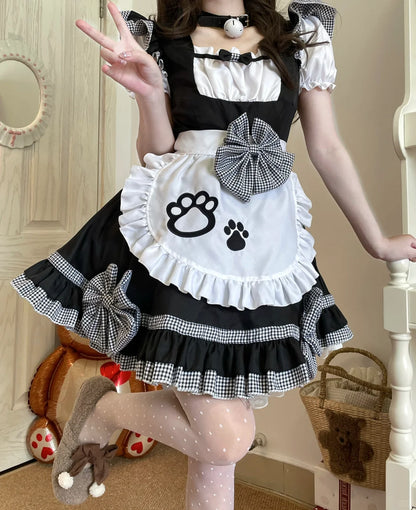 Serendipity Cat Paw Black Pink Bow Cosplay Maid Dress