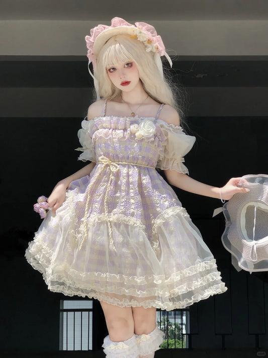 Yarn Cat Wisteria Bubble Purple Lolita Strap Dress