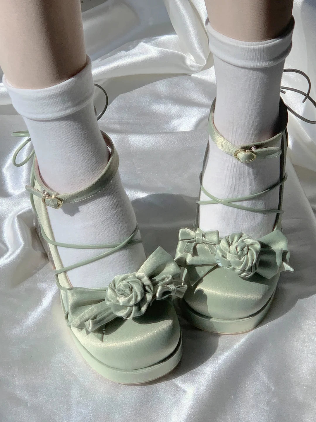 Moeka Chan Lolita Pink Blue White Black Green Butterfly Transparent Glass High Heels Shoes