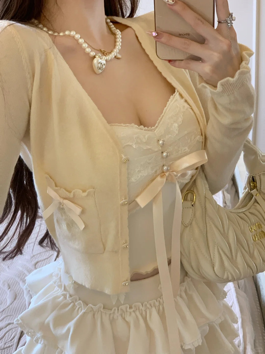 Acacia Princess Diary Cream Yellow Camisole & Cardigan & Skirt Three Piece Set