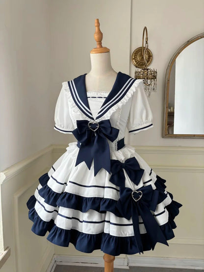 Platycodon Beach Girls Sailor Collar Navy Blue Lolita Dress