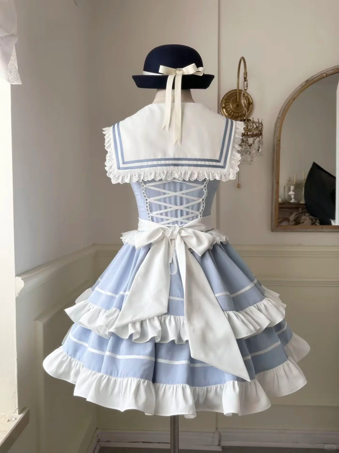 Platycodon Beach Girls Sailor Collar Navy Blue Lolita Dress