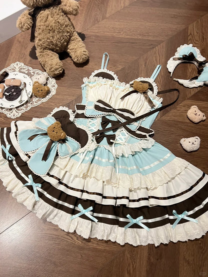 Platycodon Girls Chocolate Teddy Bear Idol Pink & Brown Lolita Dress