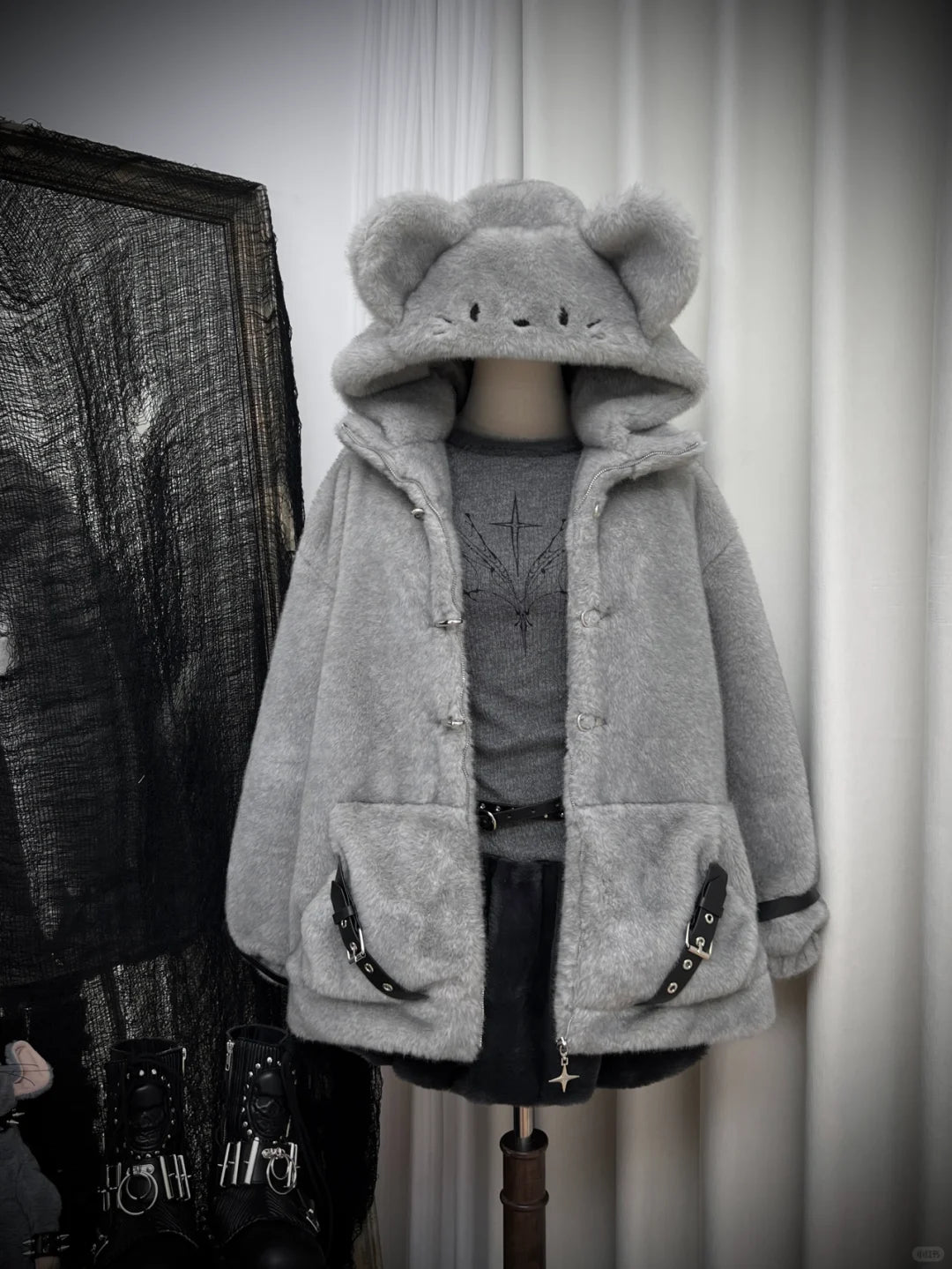 Cute Little Mouse Yabi Gray Ice Blue Jacket Coat