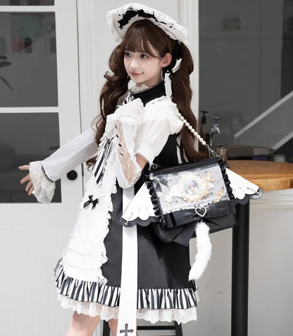 Sweet Lady Dream Meow Cat Tail Wings Black Backpack Bag