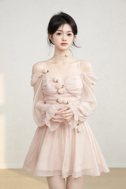 Acacia Sweet Rose Pink & White Cream Chiffon Dress