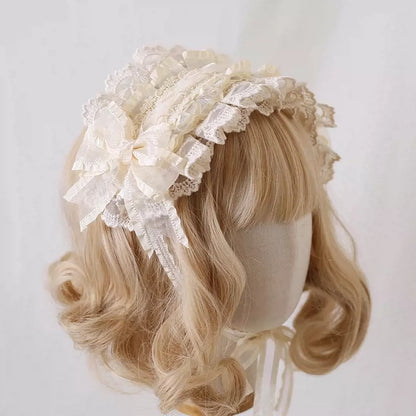 Lolita Lace Cream White Bow Hairband Accessories