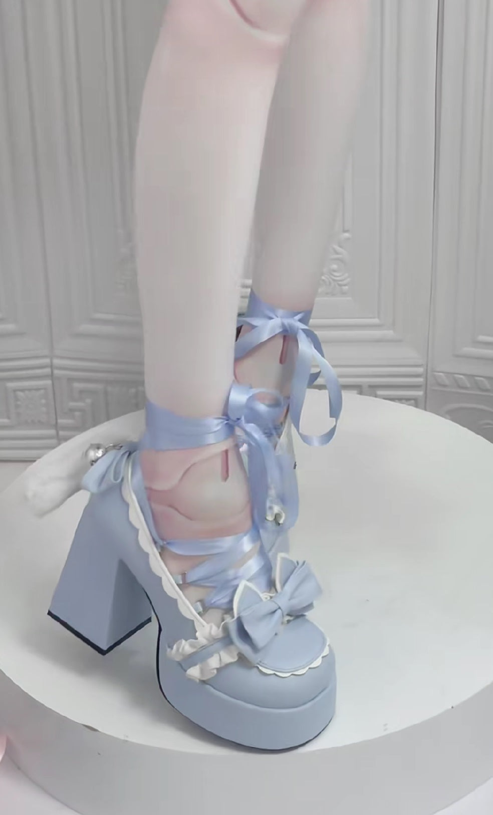 Pocket Cat Lolita Cat Tail Black Pink Blue High Heels Shoes