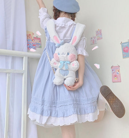 Rabbit Bunny Pink Blue Heart Love Plush Doll Messenger Bag