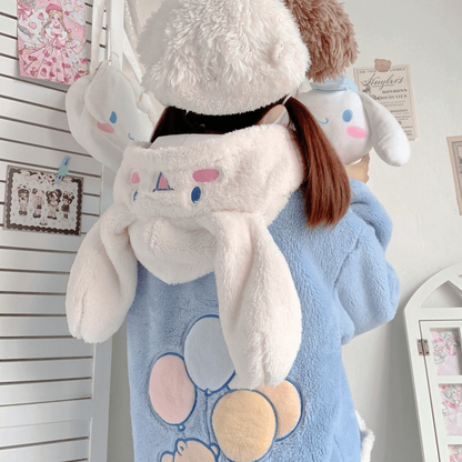 Cartoon Cinnamon Dog Hooded Nightgown Full Overall Blue Cloud Bathrobe Pajamas