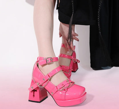 Walpurgis Night Cross Strap Egl Square Toe High Heels Platform Shoes