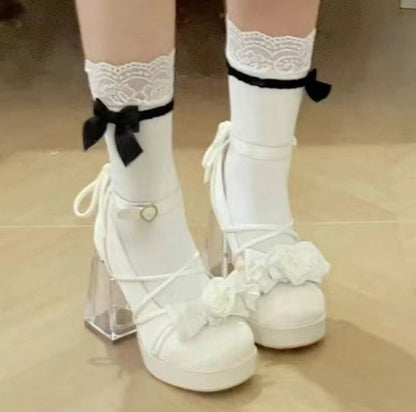 Moeka Chan Lolita Pink Blue White Black Green Butterfly Transparent Glass High Heels Shoes