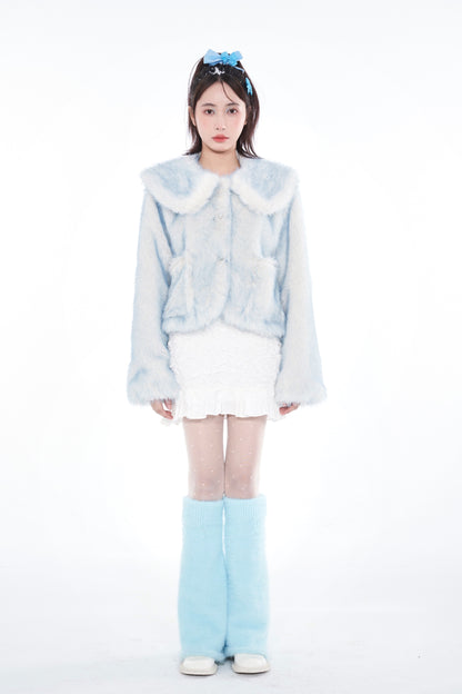 Runway Sweet Faux Fox Fur Light Pastel Blue & Purple Jackets Coats