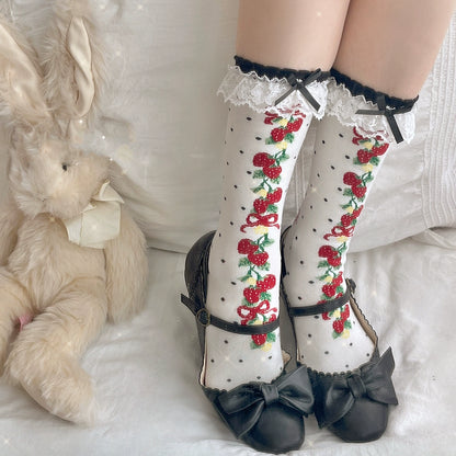 Strawberry String Pink Red Black White Lolita Socks