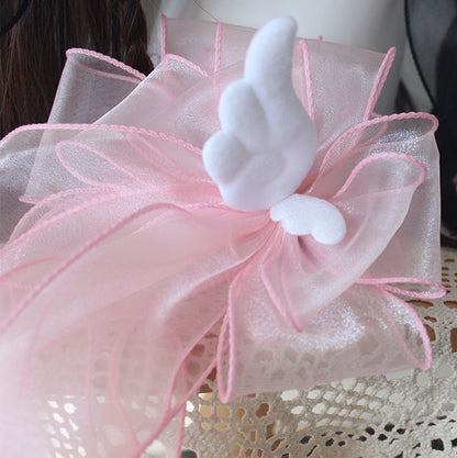 Idol Angel Wings Black White Pink Blue Lolita Ribbon Hair Clips Hair Accessories