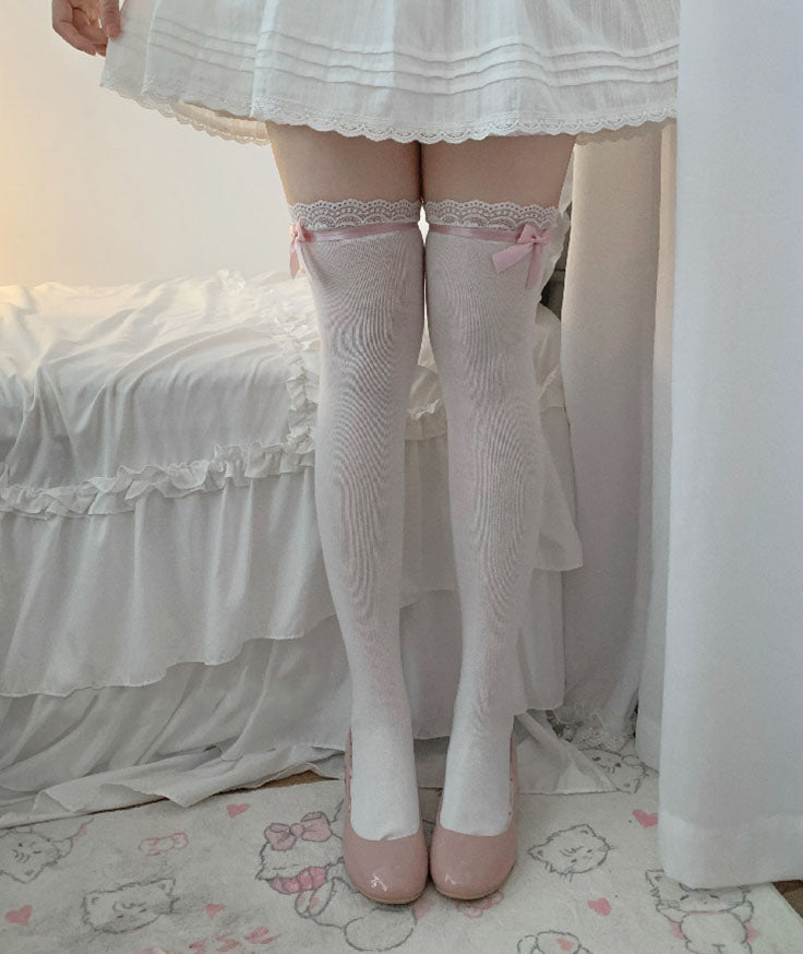 Lolita Sweet Girl Coquette Lace Pastel Pink Bow White Socks