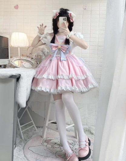 Starlight Sweetheart Magical Girl Anime Pink & Blue Star Sailor Collar Ruffled Lolita Dress