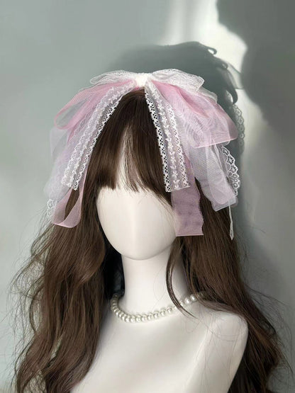 Moka Lolita Lace Blue Pink White Bow Hairband Hair Accessories