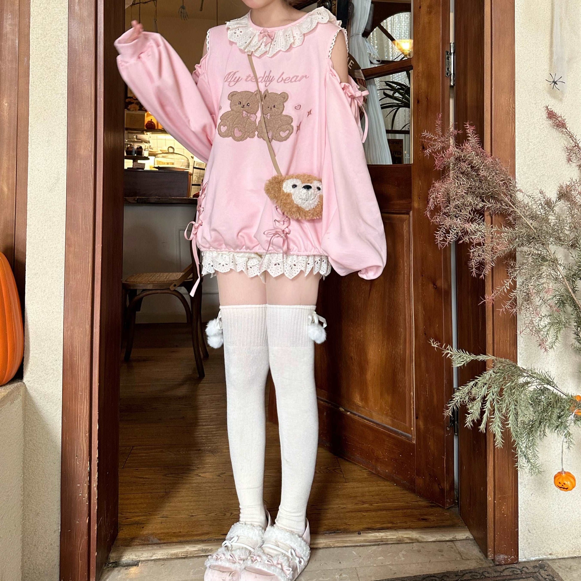 EGL Coquette Bow Ribbon Teddy Bear Pink Sweatshirt