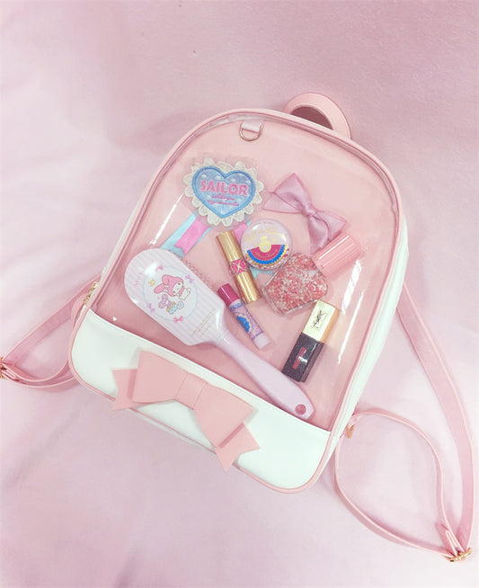 Transparent Jelly Bow Bag Pink & Blue Backpack