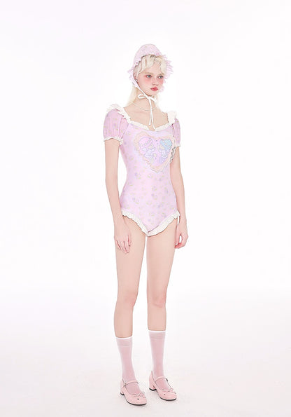 Masked Cat Gemini Twin Stars Pink Onepiece Swimsuit