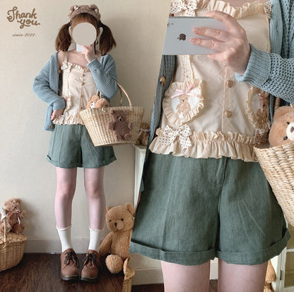 Dormir Doll Cream Honey Bear Lace Ruffled Camisole Top