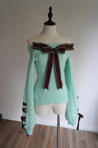 Sweet Dream Mint Green Sweater Top & Brown Skirt Two Piece Set