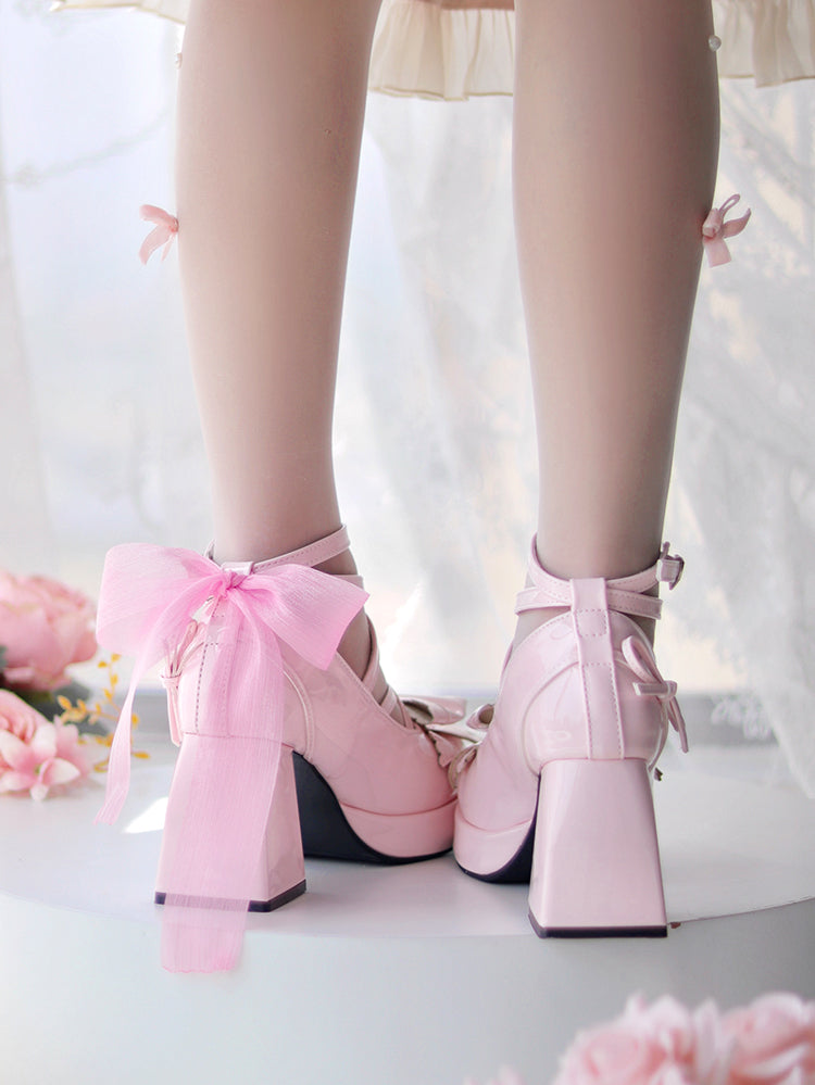 Love Song Confession Lolita Black White Pink Blue Bow High Heels Shoes