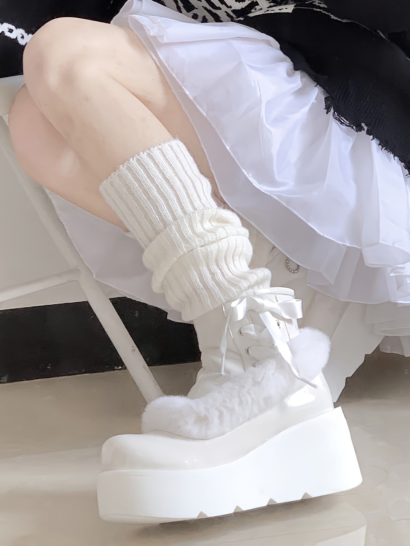 Stars Crown Lolita Winter Fur Pink White Black Platform Boots