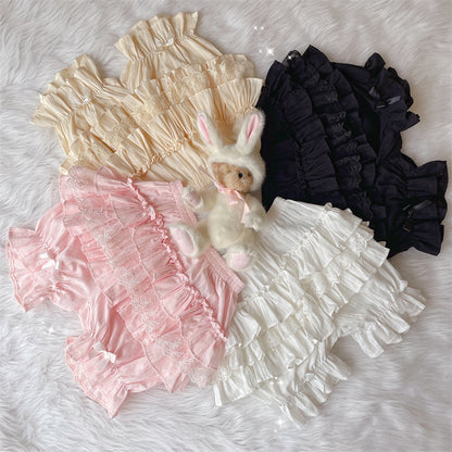 Lolita Lace Ruffled Black White Pink Cream Bloomers Shorts