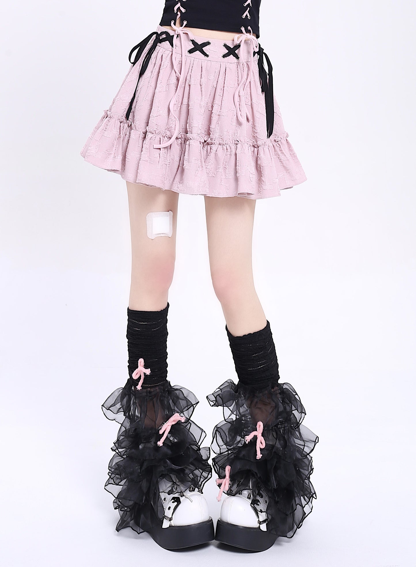 Crazy Girl Balletcore Bow Pink Black Cake Short Skirt