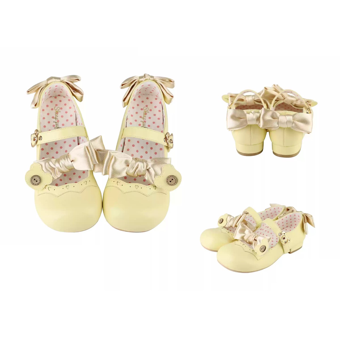 Puffy Sheep Lolita Teddy Bear Buckle Strap Brown Black Pink White Mary Jane Flat Shoes