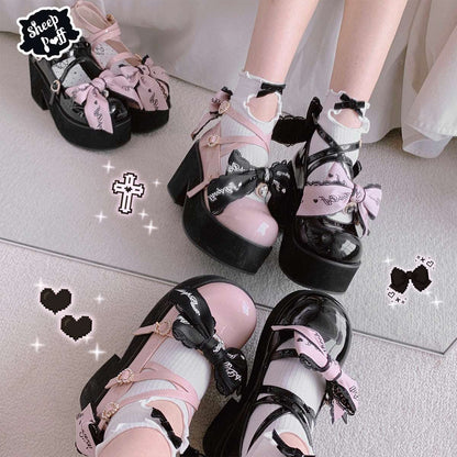 Black Pink EGL Sweet Thick High Heels Platform Shoes