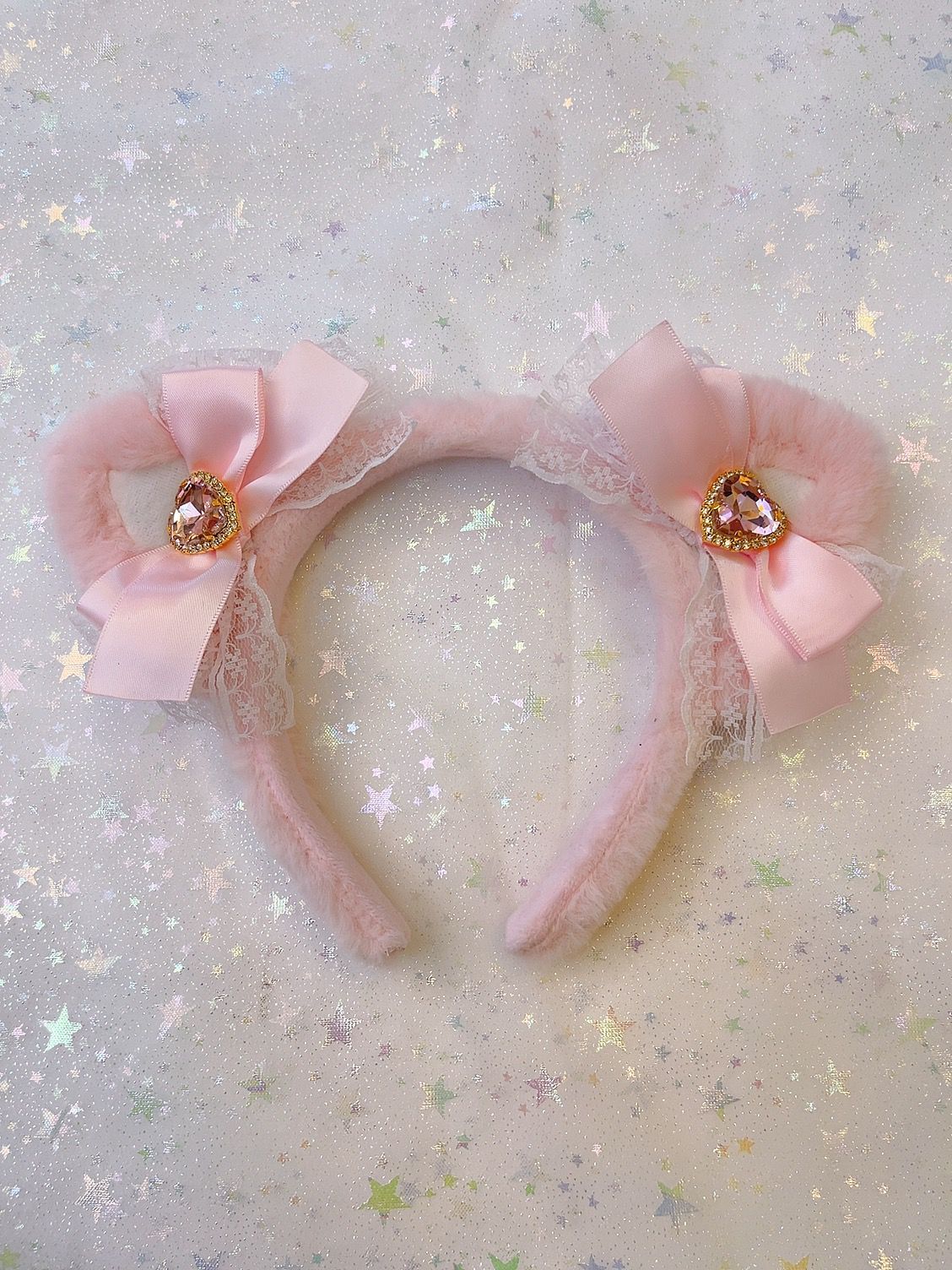 Sweetheart Princess Plush Cat Ears Diamond Heart Winter Hairband Headband