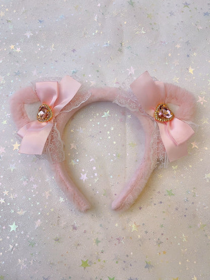 Sweetheart Princess Plush Cat Ears Diamond Heart Winter Hairband Headband