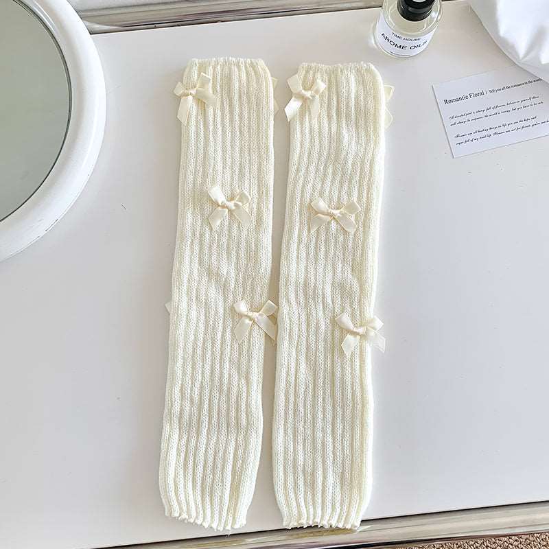 Autumn Winter Sweet Lolita Coquette Bow Knit Socks Leg Warmers