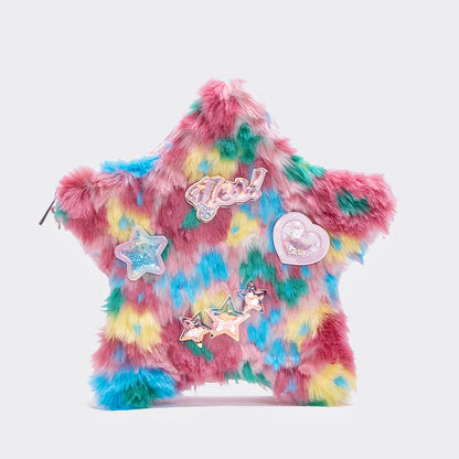 Y2K Star Rainbow Plush Fur Shoulder Backpack Bag