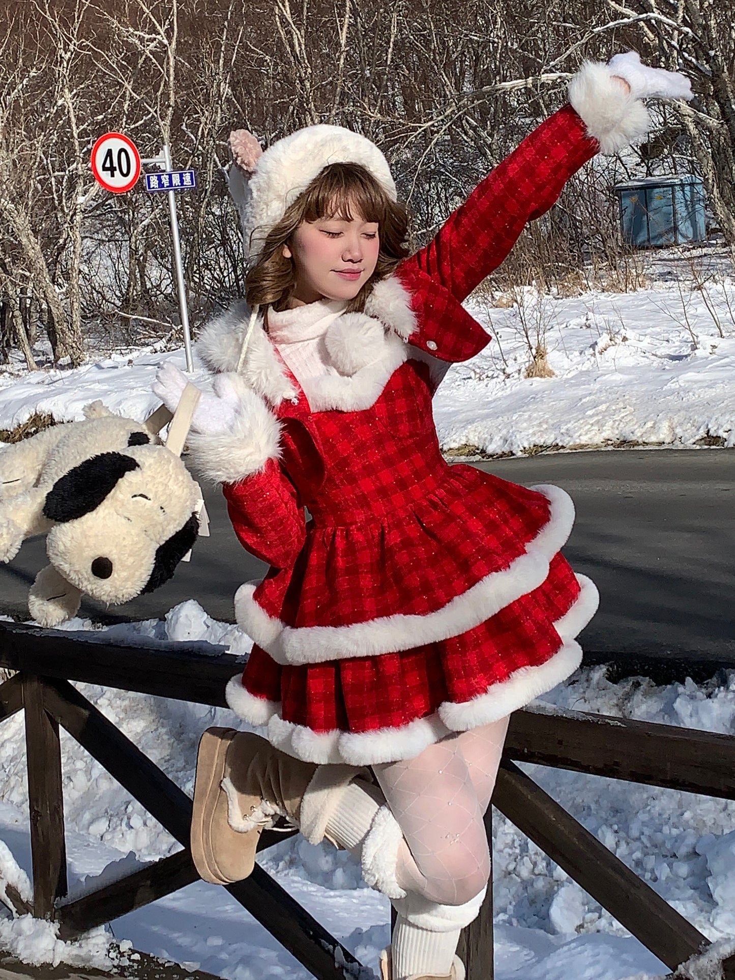 Picnic Girl Winter Holiday Christmas Plaid Red Strap Ruffled Dress & Little Jacket Two Piece Set