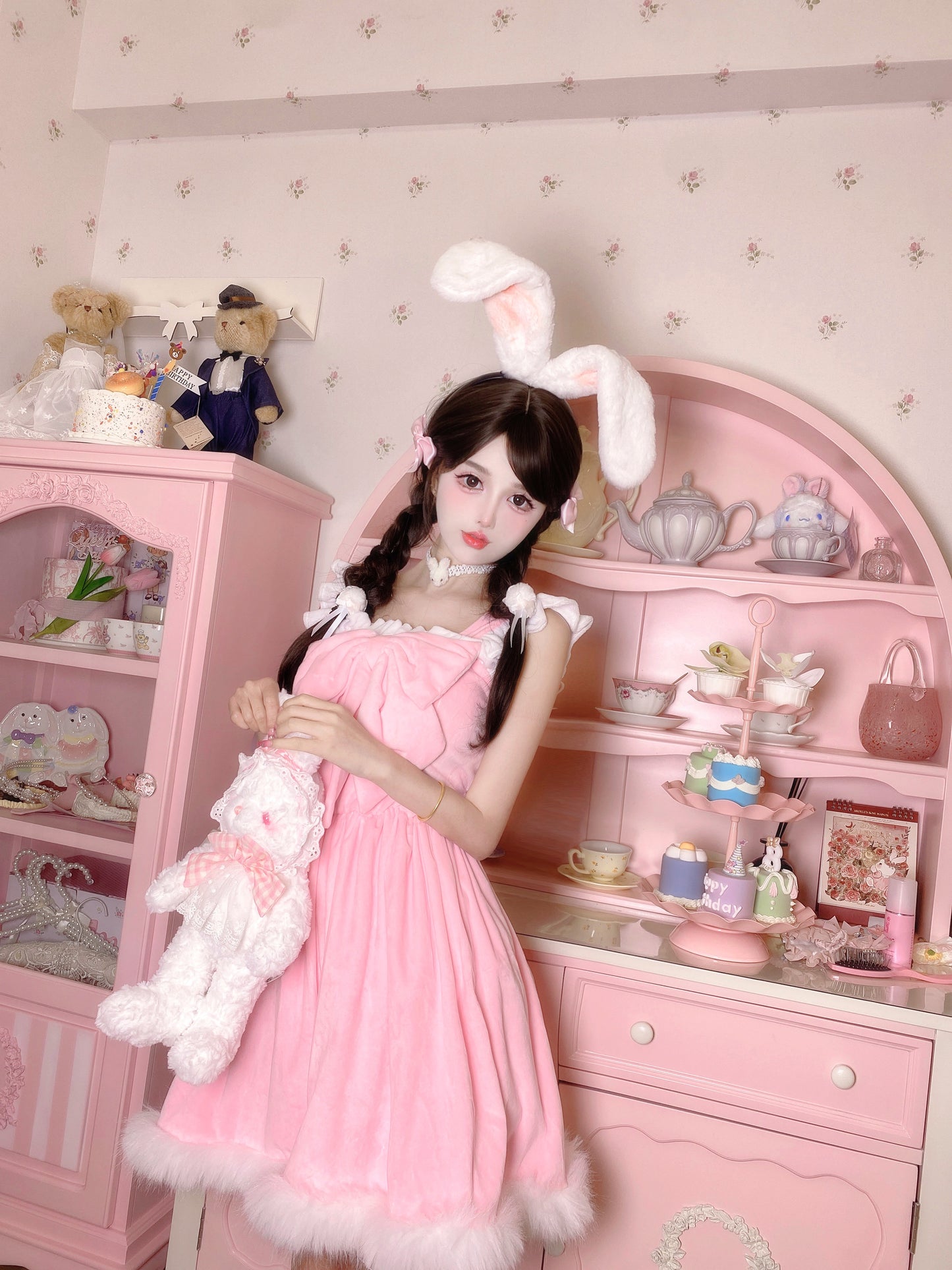 Candy Fairy Cosplay Cute Plush Velvet Fur Pink Princess Dress