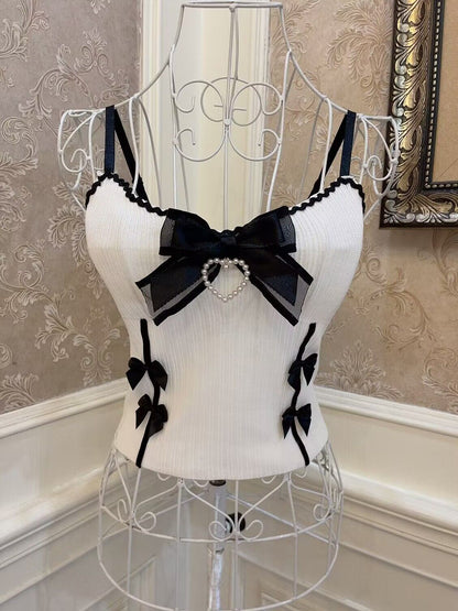 Sweetheart Princess Devil Black White Bow Camisole Top