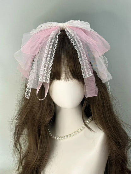 Moka Lolita Lace Blue Pink White Bow Hairband Hair Accessories