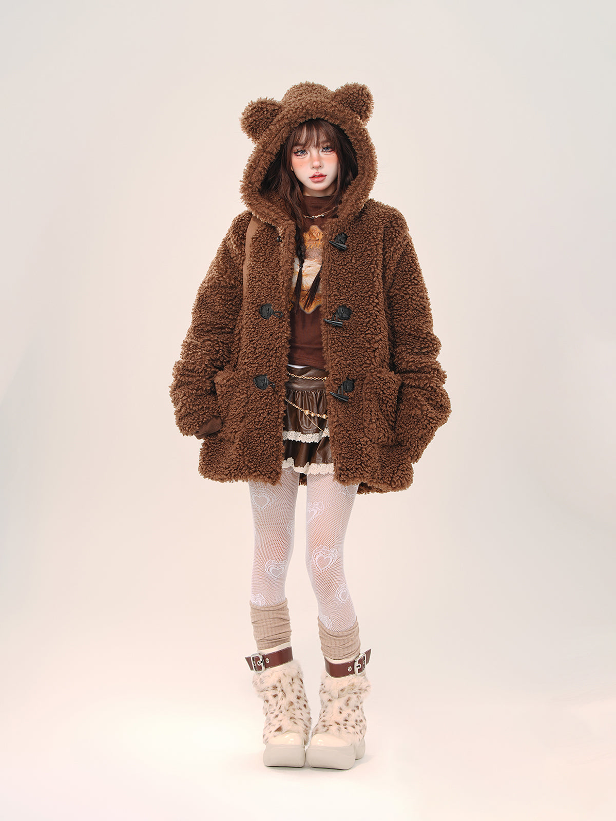 Young Eyes Plush Teddy Bear Brown White Jacket Hoodie