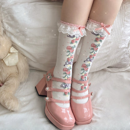 Strawberry String Pink Red Black White Lolita Socks