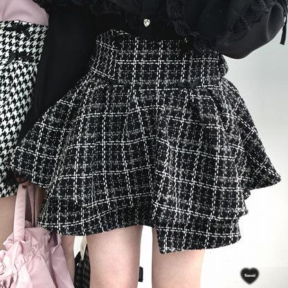 Kitten Bullet Love Ban Plaid Black White Skirt