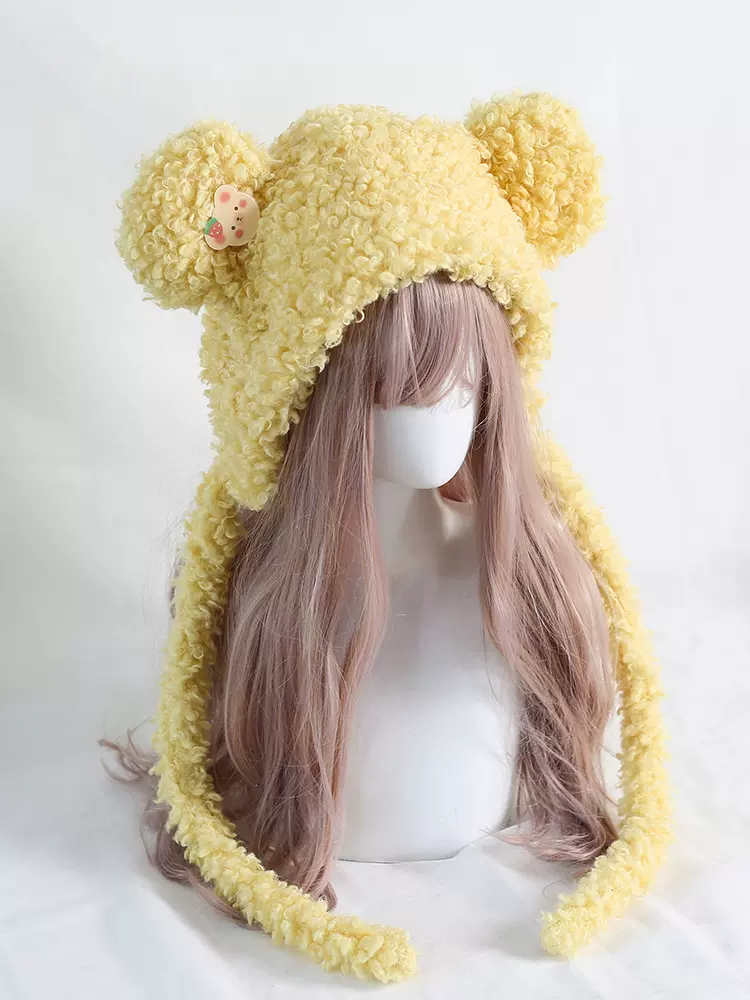 Sweet Teddy Bear Ears White Pink Black Yellow Plush Lolita Handmade Hats